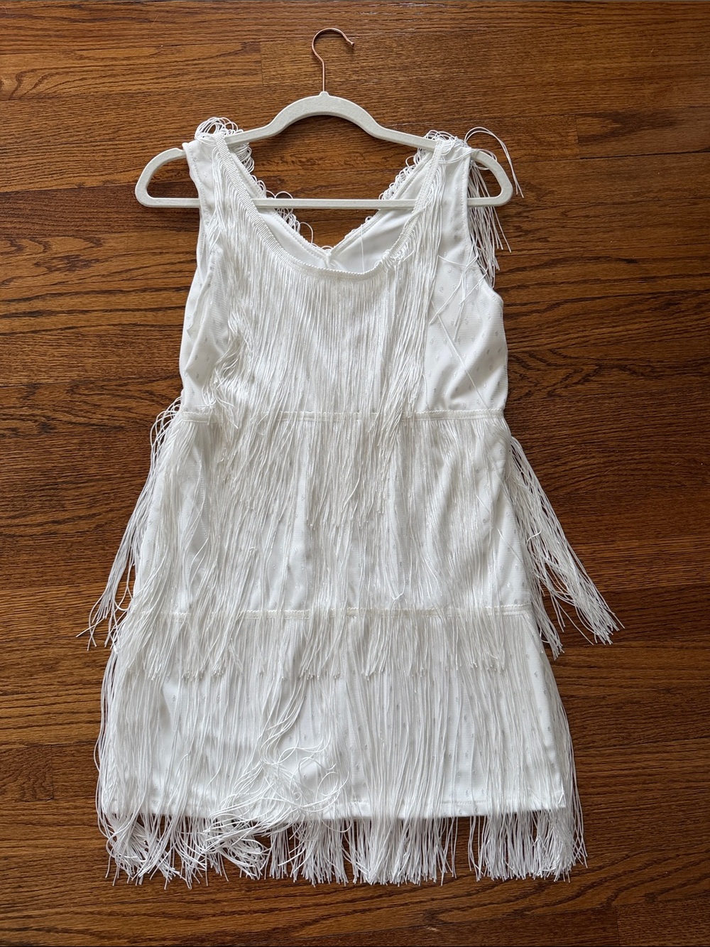 White Fringe V-Neck Party Dress - Picture 3 of 5